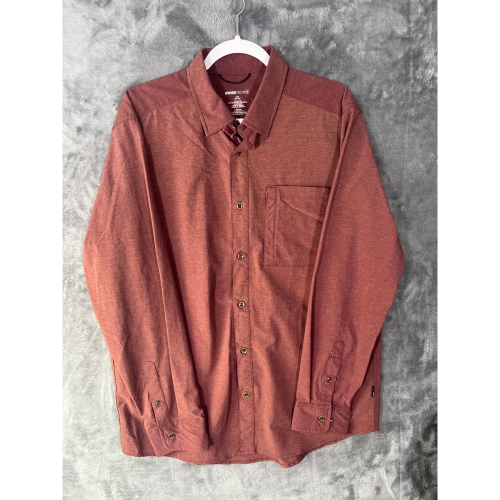 Swiss Tech Mens Long Sleeve Button Down Shirt Windsor Wine Large SM48Y120